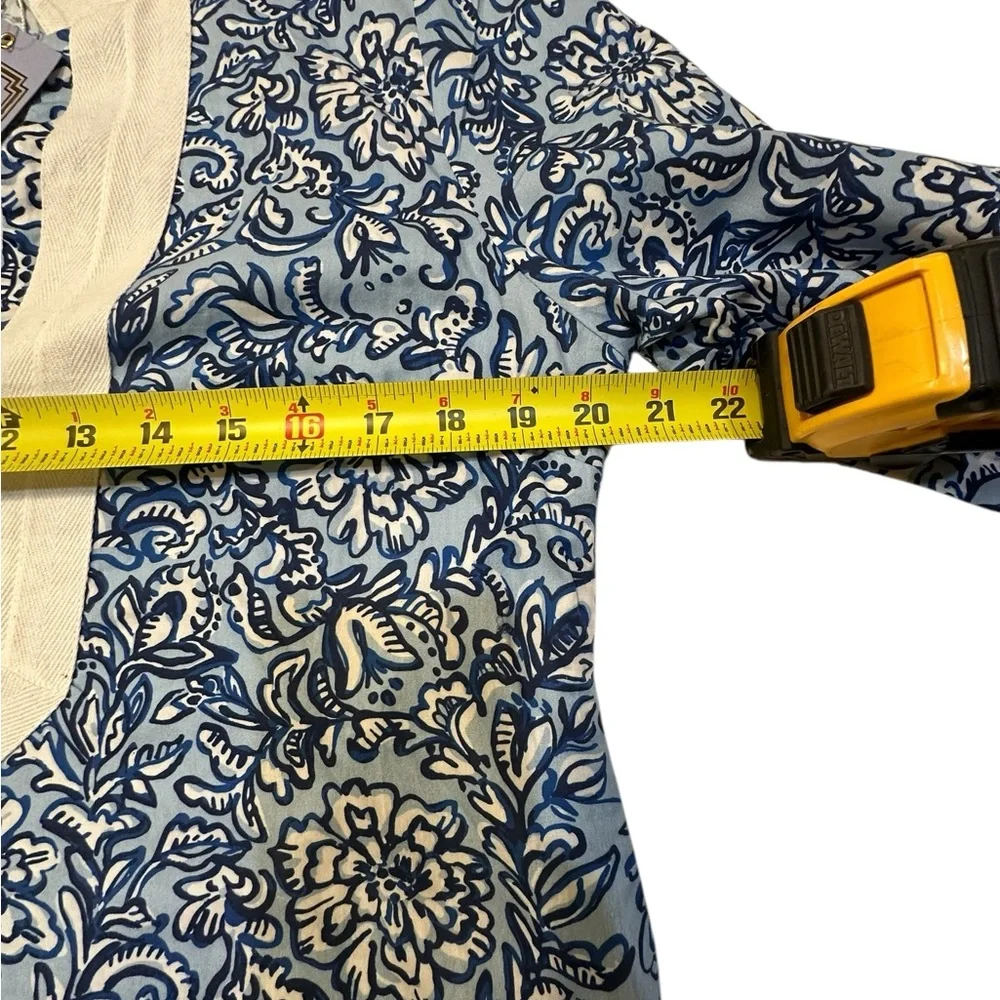 NWT SAIL TO SABLE 100% Cotton Blue & White Tunic Midi Kaftan Dress Size L - Picture 9 of 16